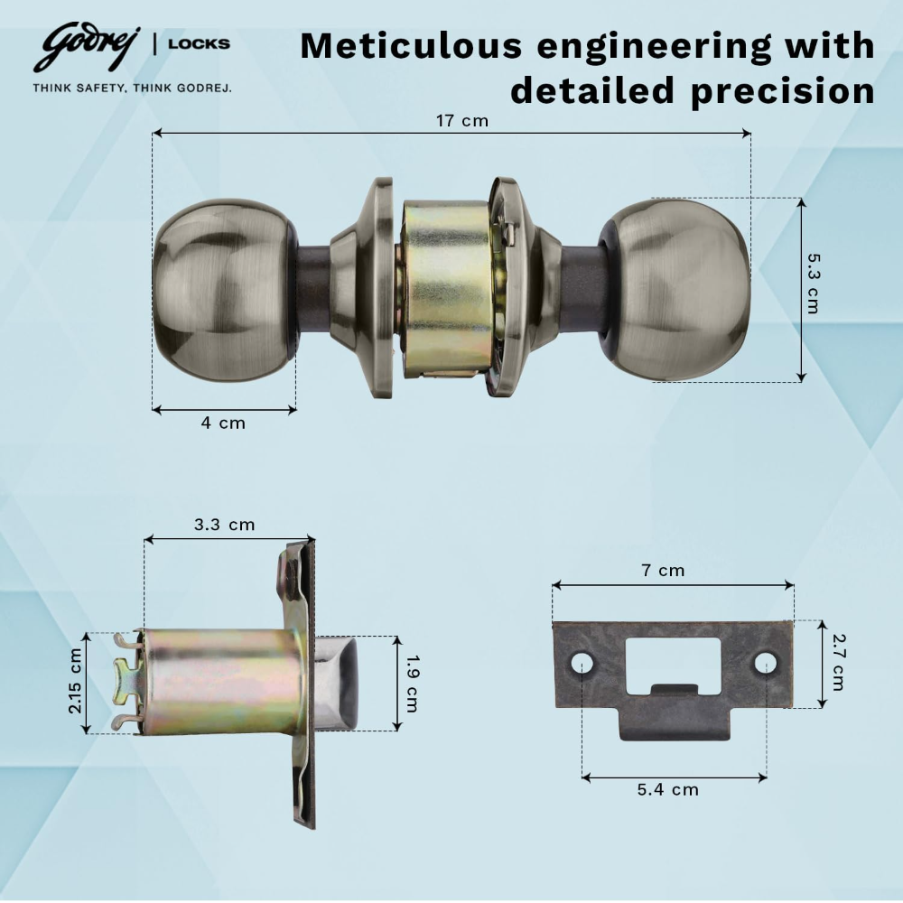 Godrej Cylindrical Lock |Keyless|Classic Rang |For bathroom, bedroom Suitable for Residential Doors & Commercial| Backset70 mm | Door Thickness 32mm to 45mm | Antique Brass Finish | 5 Years Warranty